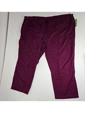 Landau Women's burgundy Scrub Pants 5XL Stretch belt loops drawstring 7 pocket